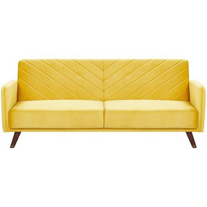 Sofa Dreisitzer Gelb Samtstoffbezug Schlafcouch Funktionell Komfortabel Rechteckig Modern