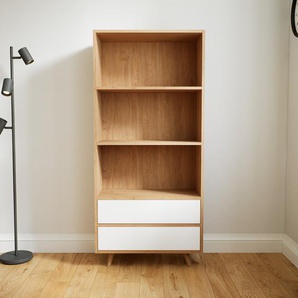 Aktenregal Eiche - Flexibles Büroregal: Schubladen in Weiß - Hochwertige Materialien - 77 x 168 x 34 cm, konfigurierbar