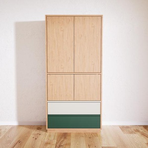 Aktenschrank Eiche - Büroschrank: Schubladen in Waldgrün & Türen in Eiche - Hochwertige Materialien - 77 x 162 x 34 cm, Modular