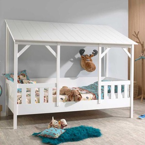 Kinderzimmerbett in Weiß Kiefer teilmassiv Dach