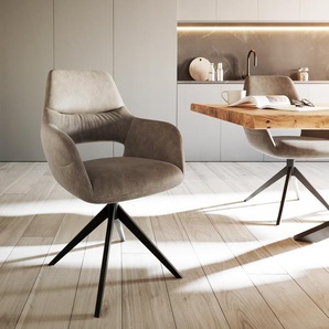 Drehstuhl Yago-Flex mit Armlehnen Taupe Vintage Kreuzgestell breit Schwarz 360° drehbar, Esszimmerstühle