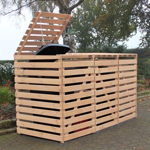 Mülltonnenbox PROMADINO Vario V Aufbewahrungsboxen Gr. B/H/T: 219 cm x 122 cm x 92 cm, braun (holzfarben) Garten- Kissenboxen Aufbewahrungsboxen für 3 x 240 l, holzfarben