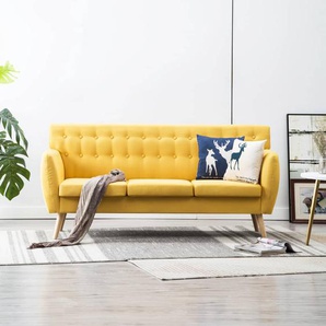 Lounge-Sofa – 3-Sitzer-Sofa aus Stoff mit Kissen Gelb MDF-Rahmen mit Stoffbezug und Beine aus massivem Gummibaumholz 172x70x82