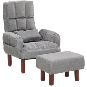 Sessel mit Hocker Grau Polsterbezug Buchenholz mit verstellbare Rückenlehne Wohnzimmer Schlafzimmer Retro-Stil