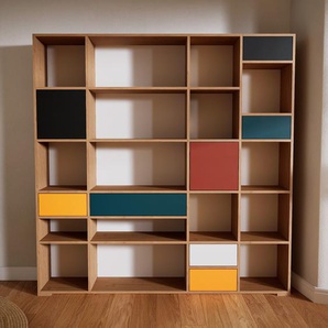 Aktenregal Weiß - Büroregal: Schubladen in Blaugrün & Türen in Schwarz - Hochwertige Materialien - 192 x 196 x 34 cm, konfigurierbar