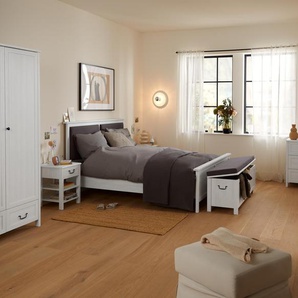 Bett mit gepolstertem Kopfteil - grau - Holz -