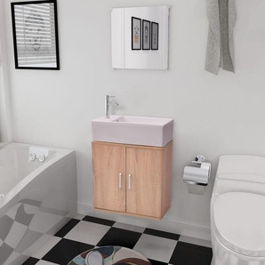 Dreiteiliges Badmöbel-Set mit Waschbecken Beige