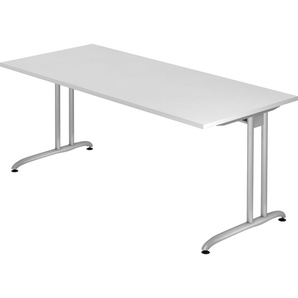 bümö® Schreibtisch B-Serie stabile Premium Qualität, Tischplatte 180 x 80 cm in Weiß, Gestell in silber