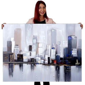 Ölgemälde Skyline New York, 100% handgemaltes Wandbild Gemälde XL, 120x90cm