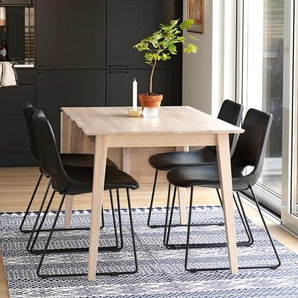 Tischgruppe aus Eiche Massivholz Kunstleder und Stahl Skandi Design (fünfteilig)