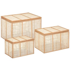 Set aus 3 Kisten, Holz   Rattangeflecht