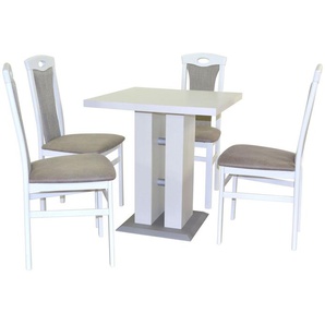 Tischgruppe 4805-4581, 5-teilig, Weiß / Hellgrau, 1 Tisch & 4 Stühle