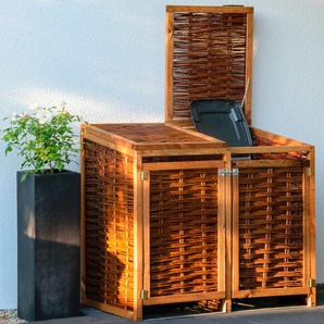 Mülltonnenbox DOBAR Aufbewahrungsboxen Gr. B/H/T: 125 cm x 115 cm x 80 cm, braun (braun, dunkelbraun) Garten- Kissenboxen Aufbewahrungsboxen 2x120l, BxTxH: 125x80x115 cm