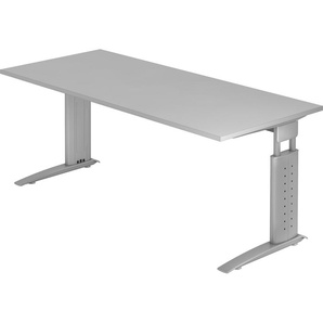 bümö® Schreibtisch U-Serie höhenverstellbar, Tischplatte 180 x 80 cm in grau, Gestell in silbergrau
