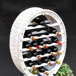 Weinregal Weiss Weinfass aus Holz für 24 Flaschen Vintage Shabby Chic Landhaus Bar Flaschenständer stehend Weinständer Fass
