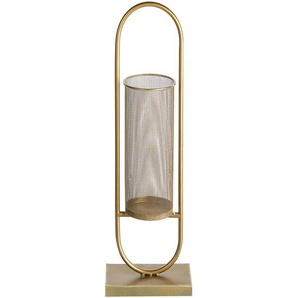 Kerzenständer Gold Eisen 73 cm Oval Windlicht mit Metallzylinder Lochmuster Handgefertigt Glamourös Tischdeko Accessoire Deko Haushalt & Wohnen