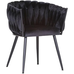 Luxuriöser Samt Stuhl in schwarz mit geflochtener Rückenlehne TARRAS-123 hochwertiges Metallgestell, B/H/T: ca. 60/78/55 cm