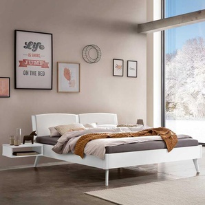 Französisches Bett 140x200 cm aus Buche Massivholz in Weiß 82 cm Kopfteil
