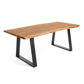 Kave Home - Alaia Tisch 220 x 100 cm aus massivem Akazienholz und schwarz lackierten Stahlbeinen
