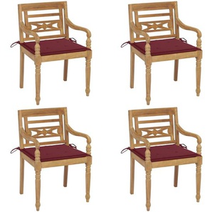 Batavia-Stühle mit Kissen 4 Stk. Massivholz Teak