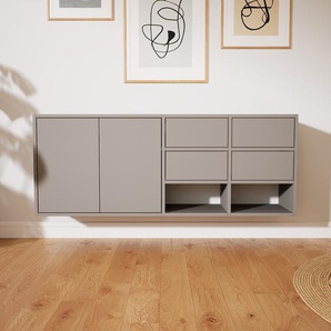 Hängeschrank Grau - Wandschrank: Schubladen in Grau & Türen in Grau - 154 x 60 x 34 cm, konfigurierbar
