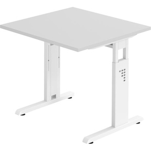 bümö® Schreibtisch O-Serie höhenverstellbar, Tischplatte 80 x 80 cm in grau, Gestell in weiß