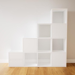 Aktenregal Weiß - Büroregal: Schubladen in Weiß & Türen in Weiß - Hochwertige Materialien - 156 x 156 x 34 cm, konfigurierbar