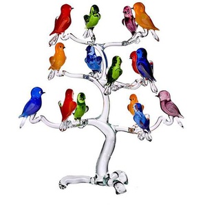 Vögel auf Baum Composition 16-22cm Tier Skulptur Figur Sammeln Vitrine Glaskunst