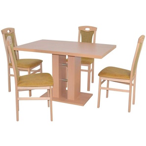 Tischgruppe 4800-4581, 5-teilig, Natur / Gelb, 1 Tisch & 4 Stühle
