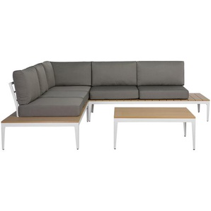 Lounge Set Weiß/ Grau Kunstholz Aluminium 5-Sitzer inkl. Auflagen Modern Terrasse Outdoor