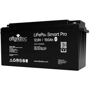 Solar-Akkus LiFePO4 12,8V/150Ah Smart Pro Akkumulatoren weniger als 3% Selbstentladung, gut lagerbar Gr. 12,8 V 150000 mAh, schwarz Solartechnik