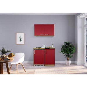Respekta Miniküche Miniküche , Rot, Eiche , Kunststoff , 100 cm , links aufbaubar, rechts aufbaubar , Küchen, Miniküchen