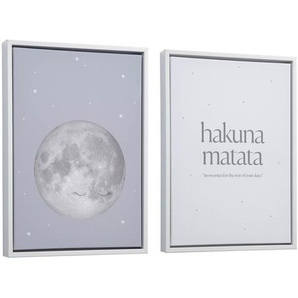 Kave Home - Ludmila Set aus 2 Bildern aus Holz weiß Mond grau