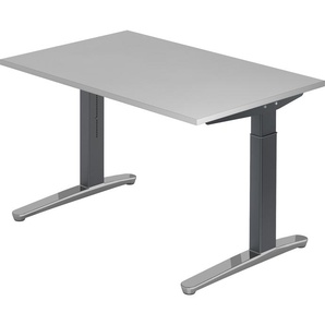 bümö® Design Schreibtisch XB-Serie höhenverstellbar, Tischplatte 120 x 80 cm in grau, Gestell in graphit/alu poliert