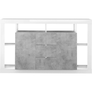 Sideboard LC Rimini Sideboards Gr. B/H/T: 172 cm x 102 cm x 42 cm, 3, 2, grau (beton, optik, weiß hochglanz lack) Sideboards mit 2 Türen und 3 Schubkästen