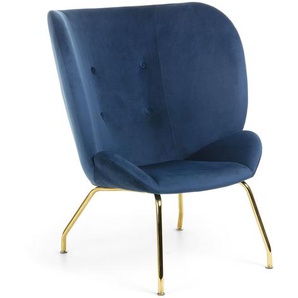Kave Home - Violet Sessel aus Samt blau und Stahlbeine mit Finish in Gold
