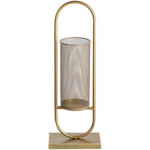 Kerzenständer Gold Eisen 53 cm Oval Windlicht mit Metallzylinder Lochmuster Handgefertigt Glamourös Tischdeko Accessoire Deko Haushalt & Wohnen