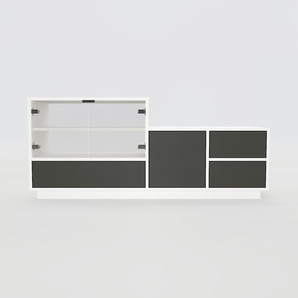 Vitrine Graphitgrau - Moderne Glasvitrine: Schubladen in Graphitgrau & Türen in Kristallglas klar - Hochwertige Materialien - 154 x 66 x 47 cm, konfigurierbar