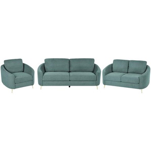 Sofa Set 3-Teilig Mintgrün Stoffbezug mit Armlehnen Goldenen Metallfüßen Glamourös Modern Wohnzimmer 2-Sitzer 3-Sitzer und Sessel