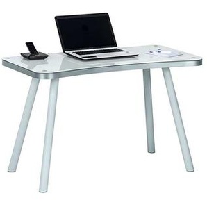 PC Tisch mit Glasplatte Weiß Aluminium
