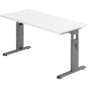 bümö® Homeoffice Schreibtisch O-Serie höhenverstellbar, Tischplatte 140 x 67,2 cm in weiß, Gestell in graphit