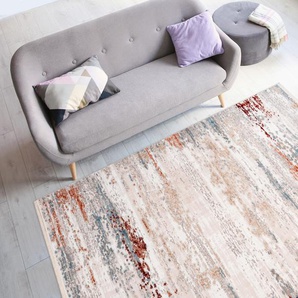 Teppich Fransenteppich dezente Farben Vintage - Design Grau  Lachsrosa