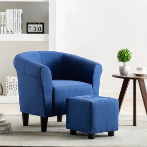 2-tlg. Sessel und Hocker Set Blau Stoff 70x56x66 cm