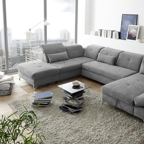 Couch MELFI L Sofa Schlafcouch Wohnlandschaft Schlaffunktion grau U-Form
