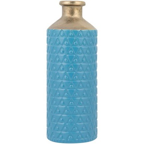 Dekovase Blau 14 x 39 cm Keramik Wohnartikel mit geometrischem Muster Flaschenform Rund Elegant Modern