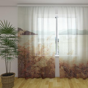 Gardinen & Vorhänge aus Chiffon transparent. Fotogardinen 3D Grass and Mountains in Vintage Style