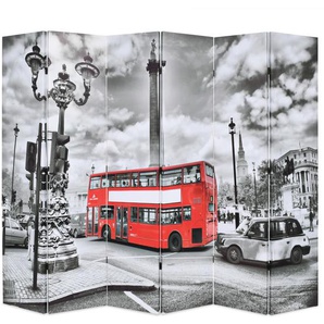 Raumteiler klappbar 228 x 170 cm London Bus Schwarz-Weiß