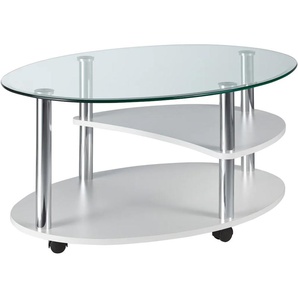 Couchtisch PRO LINE Tische B/H/T: 91 cm x 40 cm x 67 cm, weiß Couchtisch Möbel Couchtische rund oval Tisch mit Glasplatte, Gestell aus Holz und Metall, Ablageboden, Rollen