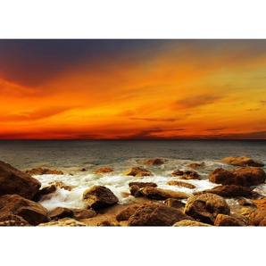 Fototapete Sonnenaufgang Strand Meer Felsen Sunset  no. 60 | Fototapete Vlies - PREMIUM PLUS | 300x210 cm