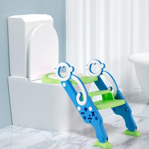 Kinder Toilettensitz mit Leiter und Griffe für Kleinkinder von 1 bis 5 Jahre Blau+Grün